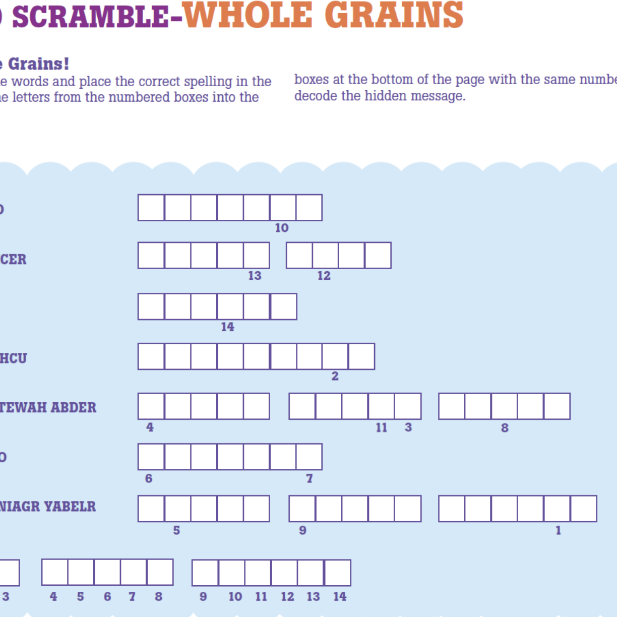 Whole Grain Word Scramble